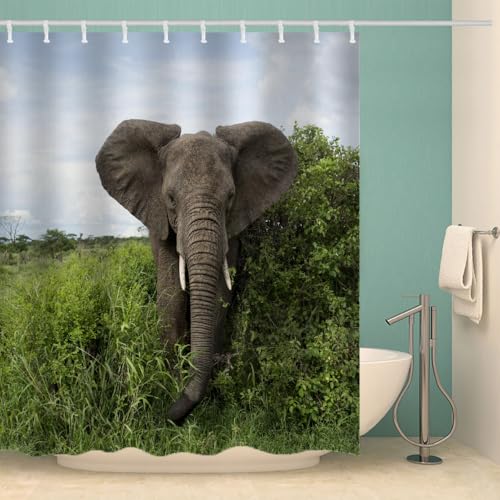 MOXINO Elefant Duschvorhang Anti-Schimmel 120x180 cm Polyester Stoff Textil Waschbar Wasserdicht Badvorhang 3D Elefant Motiv Duschvorhänge Badezimmer mit 12 Haken（Stil 103-4） von MOXINO