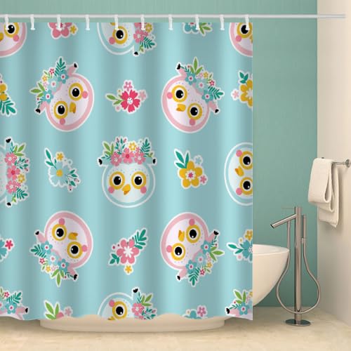 MOXINO Eule Duschvorhang Anti-Schimmel 200x240 cm Polyester Stoff Textil Waschbar Wasserdicht Badvorhang 3D Blumen Motiv Duschvorhänge Badezimmer mit 12 Haken（Stil 110-14） von MOXINO