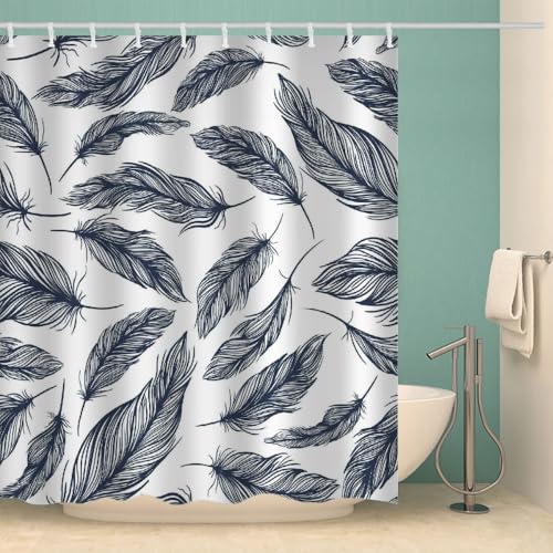 MOXINO Feder Duschvorhang Anti-Schimmel 180x180 cm Polyester Stoff Textil Waschbar Wasserdicht Badvorhang 3D Feder Motiv Duschvorhänge Badezimmer mit 12 Haken（Stil 109-7） von MOXINO