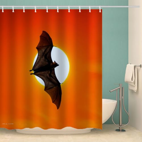 MOXINO Fledermaus Duschvorhang Anti-Schimmel 120x180 cm Polyester Stoff Textil Waschbar Wasserdicht Badvorhang 3D Fledermaus Motiv Duschvorhänge Badezimmer mit 12 Haken（Stil 104-7） von MOXINO
