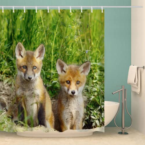 MOXINO Fuchs Duschvorhang Anti-Schimmel 120x180 cm Polyester Stoff Textil Waschbar Badewanne Badvorhang 3D Tier Fuchs Shower Curtain Wasserdicht Badezimmer Vorhänge mit 12 Haken von MOXINO