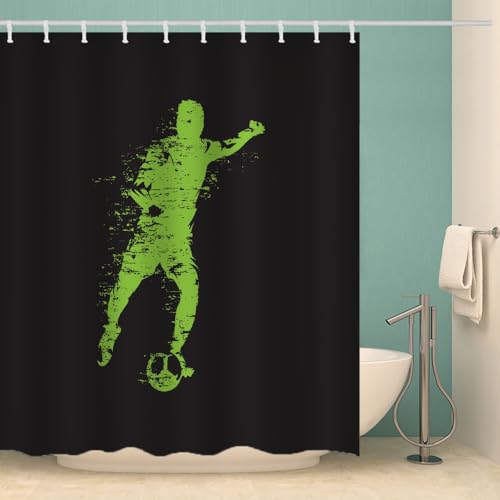 MOXINO Fußball Duschvorhang Anti-Schimmel 120x180 cm Polyester Stoff Textil Waschbar Wasserdicht Badvorhang 3D Fußball Motiv Duschvorhänge Badezimmer mit 12 Haken（Stil 107-6） von MOXINO