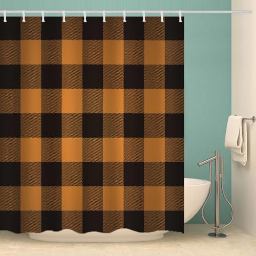 MOXINO Gitter Duschvorhang Anti-Schimmel 120x180 cm Polyester Stoff Textil Waschbar Wasserdicht Badvorhang 3D Gitter Motiv Duschvorhänge Badezimmer mit 12 Haken（Stil 106-2） von MOXINO