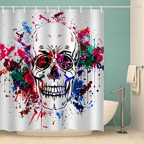 MOXINO Gotisch Schädel Duschvorhang Anti-Schimmel 240x200 cm Polyester Stoff Textil Waschbar Badvorhang 3D Abstrakt Entsetzen Motiv Design Shower Curtain Wasserdicht Badezimmer Vorhänge mit 12 Haken von MOXINO