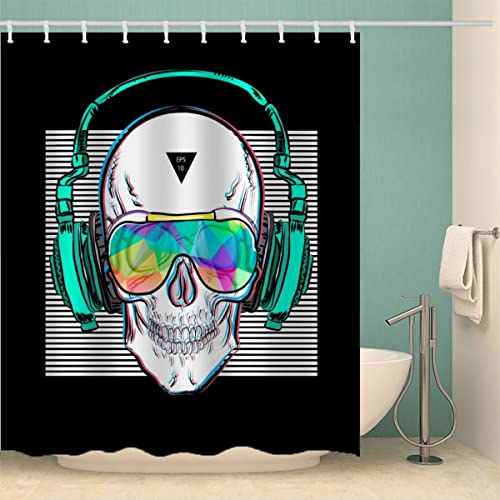 MOXINO Gotisch Schädel Duschvorhang Anti-Schimmel 240x200 cm Polyester Stoff Textil Waschbar Badvorhang 3D Musik Geometrie Motiv Design Duschvorhänge Wasserdicht Badezimmer Vorhänge mit 12 Haken von MOXINO