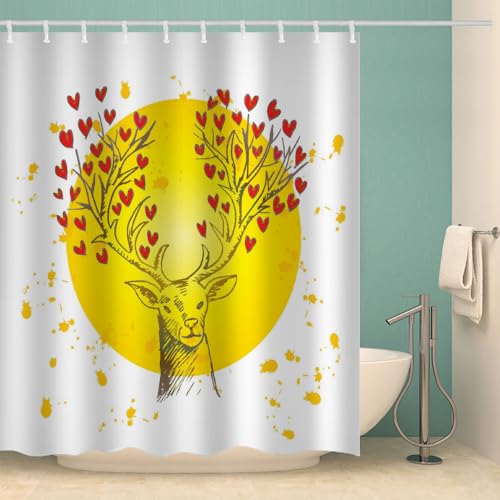 MOXINO Hirsch Duschvorhang Anti-Schimmel 200x240 cm Polyester Stoff Textil Waschbar Wasserdicht Badvorhang 3D Elch Motiv Duschvorhänge Badezimmer mit 12 Haken（Stil 92-2） von MOXINO