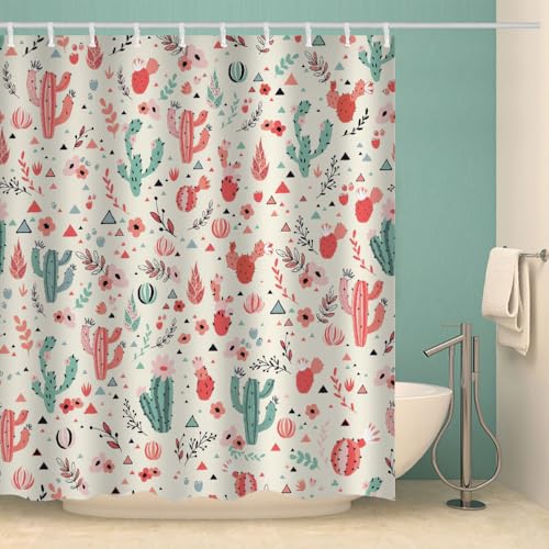 MOXINO Kaktus Duschvorhang Anti-Schimmel 180x180 cm Polyester Stoff Textil Waschbar Wasserdicht Badvorhang 3D Kaktus Motiv Duschvorhänge Badezimmer mit 12 Haken（Stil 105-2） von MOXINO
