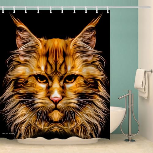 MOXINO Katze Duschvorhang Anti-Schimmel 120x180 cm Polyester Stoff Textil Waschbar Wasserdicht Badvorhang 3D Tiere Katzen Motiv Duschvorhänge Badezimmer mit 12 Haken（Stil 96-9） von MOXINO