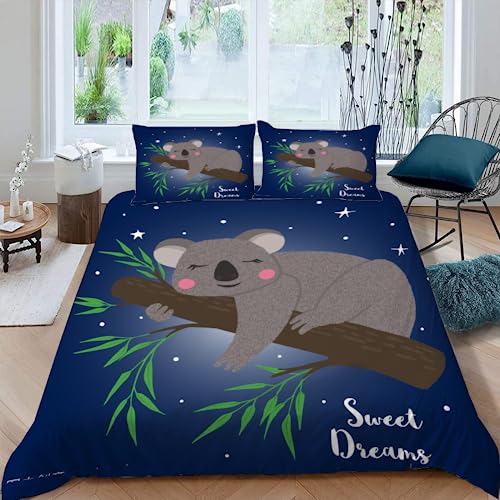 MOXINO Koala Bettbezüge für Kinder Jungen Mädchen Einzelbett 3D Kawaii Koala Bettwäsche 135x200 cm 2teilig Mikrofaser Bettbezug Sommer Warm Weiche Bettwaren mit Kissenbezüge 80x80 von MOXINO