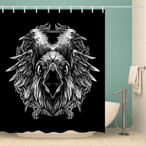 MOXINO Krähe Duschvorhang Anti-Schimmel 180x200 cm Polyester Stoff Textil Waschbar Wasserdicht Badvorhang 3D Krähe Motiv Duschvorhänge Badezimmer mit 12 Haken（Stil 106-16） von MOXINO