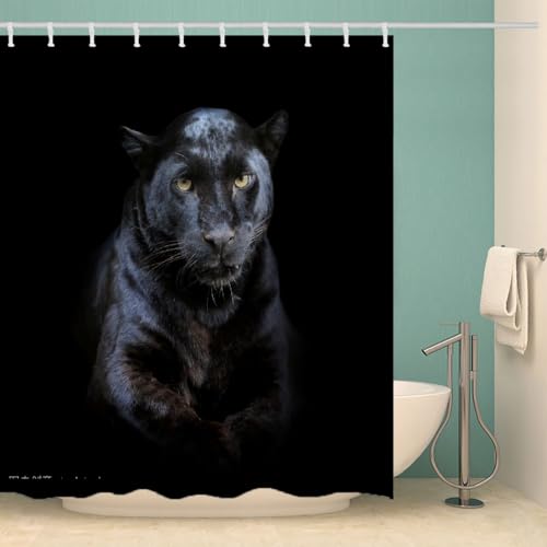 MOXINO Leopard Duschvorhang Anti-Schimmel 200x240 cm Polyester Stoff Textil Waschbar Wasserdicht Badvorhang 3D Leopard Motiv Duschvorhänge Badezimmer mit 12 Haken（Stil 108-12） von MOXINO