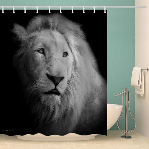 MOXINO Löwe Duschvorhang Anti-Schimmel 120x180 cm Polyester Stoff Textil Waschbar Wasserdicht Badvorhang 3D Löwe Motiv Duschvorhänge Badezimmer mit 12 Haken（Stil 108-11） von MOXINO