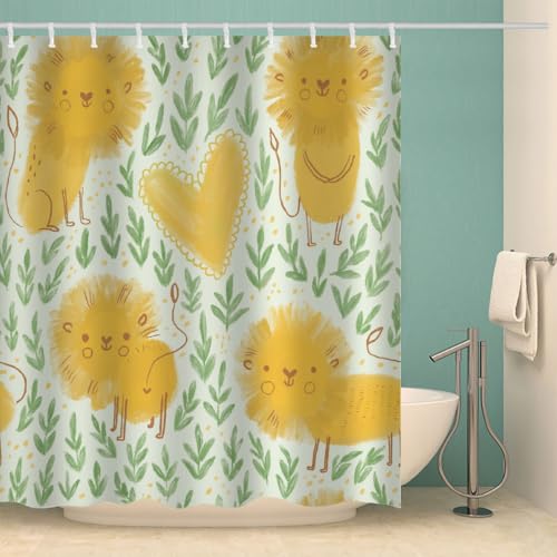 MOXINO Löwe Duschvorhang Anti-Schimmel 180x180 cm Polyester Stoff Textil Waschbar Wasserdicht Badvorhang 3D Abstrakter Löwe Motiv Duschvorhänge Badezimmer mit 12 Haken（Stil 92-11） von MOXINO