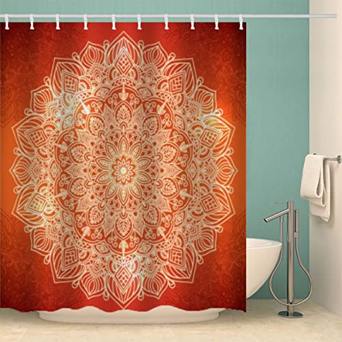 MOXINO Mandala Duschvorhang Anti-Schimmel 120x180 cm Polyester Stoff Textil Waschbar Badewanne Badvorhang 3D Blumen Boho Retro Shower Curtain Wasserdicht Badezimmer Vorhänge mit 12 Haken von MOXINO