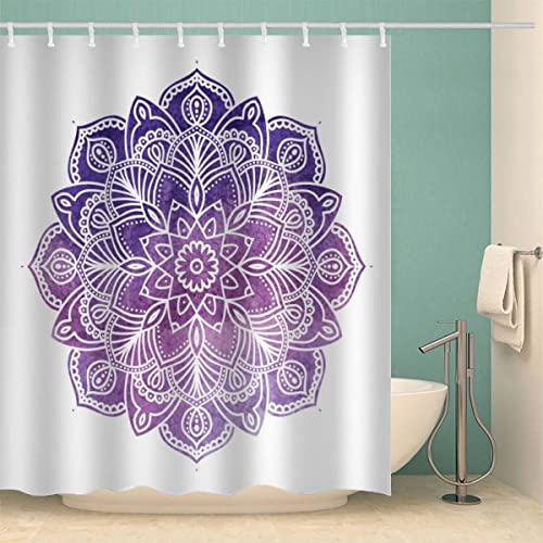 MOXINO Mandala Duschvorhang Anti-Schimmel 120x180 cm Polyester Stoff Textil Waschbar Badvorhang 3D Blumen Boho Retro Motiv Design Duschvorhänge Wasserdicht Badezimmer Vorhänge mit 12 Haken von MOXINO