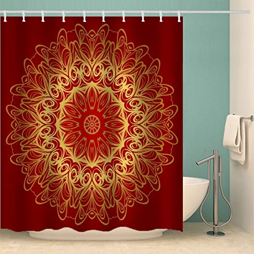 MOXINO Mandala Duschvorhang Anti-Schimmel 120x180 cm Polyester Stoff Textil Waschbar Badvorhang 3D Blumen Boho Retro Motiv Design Shower Curtain Wasserdicht Badezimmer Vorhänge mit 12 Haken von MOXINO