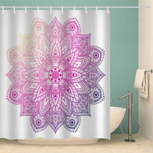 MOXINO Mandala Duschvorhang Anti-Schimmel 180x180 cm Polyester Stoff Textil Waschbar Badvorhang 3D Blumen Boho Retro Motiv Design Duschvorhänge Wasserdicht Badezimmer Vorhänge mit 12 Haken von MOXINO