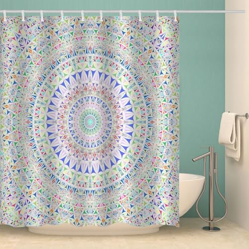 MOXINO Mandala Duschvorhang Anti-Schimmel 180x180 cm Polyester Stoff Textil Waschbar Wasserdicht Badvorhang 3D Boho Motiv Duschvorhänge Badezimmer mit 12 Haken（Stil 95-14） von MOXINO