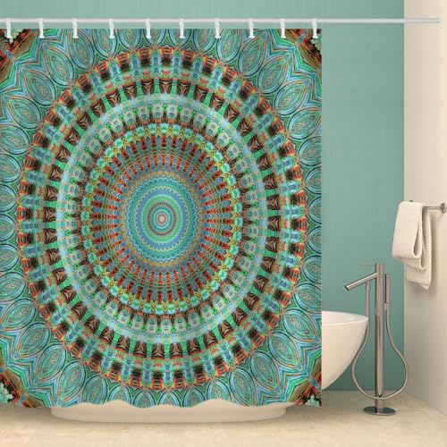 MOXINO Mandala Duschvorhang Anti-Schimmel 180x180 cm Polyester Stoff Textil Waschbar Wasserdicht Badvorhang 3D Boho Motiv Duschvorhänge Badezimmer mit 12 Haken（Stil 96-12） von MOXINO