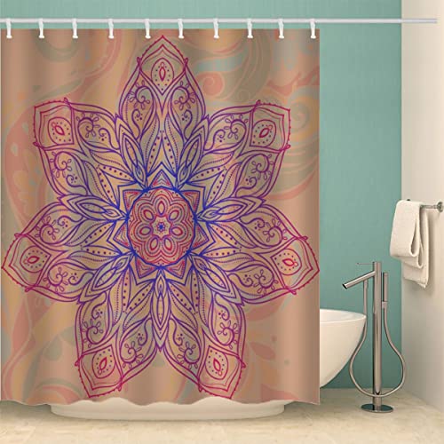 MOXINO Mandala Duschvorhang Anti-Schimmel 180x200 cm Polyester Stoff Textil Waschbar Badewanne Badvorhang 3D Blumen Böhmen Yoga Shower Curtain Wasserdicht Badezimmer Vorhänge mit 12 Haken von MOXINO