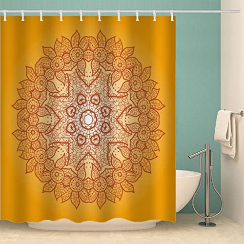 MOXINO Mandala Duschvorhang Anti-Schimmel 180x200 cm Polyester Stoff Textil Waschbar Badvorhang 3D Blumen Boho Retro Motiv Design Duschvorhänge Wasserdicht Badezimmer Vorhänge mit 12 Haken von MOXINO