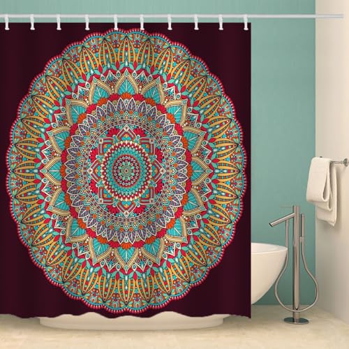MOXINO Mandala Duschvorhang Anti-Schimmel 200x240 cm Polyester Stoff Textil Waschbar Wasserdicht Badvorhang 3D Boho Motiv Duschvorhänge Badezimmer mit 12 Haken（Stil 99-12） von MOXINO