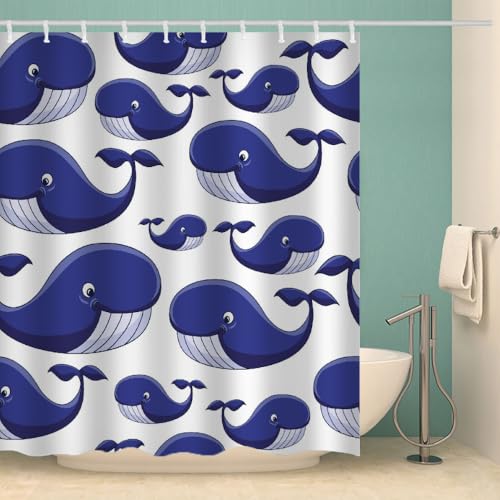 MOXINO Maritim Duschvorhang Anti-Schimmel 120x180 cm Polyester Stoff Textil Waschbar Wasserdicht Badvorhang 3D Delphin Motiv Duschvorhänge Badezimmer mit 12 Haken（Stil 105-18） von MOXINO