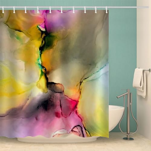 MOXINO Marmor Duschvorhang Anti-Schimmel 180x180 cm Polyester Stoff Textil Waschbar Badvorhang 3D Abstrakt Marmor Motiv Design Shower Curtain Wasserdicht Badezimmer Vorhänge mit 12 Haken von MOXINO