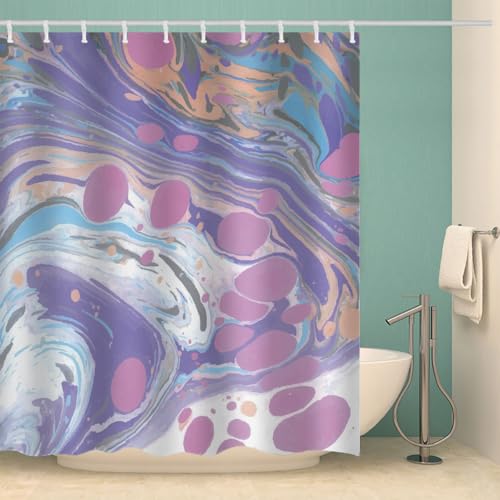 MOXINO Marmor Duschvorhang Anti-Schimmel 200x240 cm Polyester Stoff Textil Waschbar Wasserdicht Badvorhang 3D Marmor Motiv Duschvorhänge Badezimmer mit 12 Haken（Stil 100-2） von MOXINO