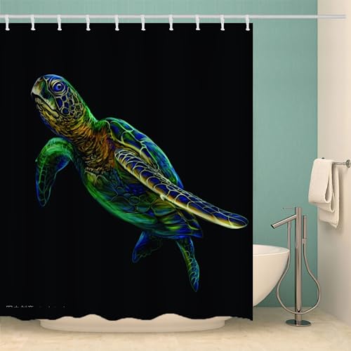 MOXINO Meeresschildkröte Duschvorhang Anti-Schimmel 240x200 cm Polyester Stoff Textil Waschbar Badvorhang 3D Abstraktion Schildkröte Motiv Shower Curtain Wasserdicht Badezimmer Vorhänge mit 12 Haken von MOXINO