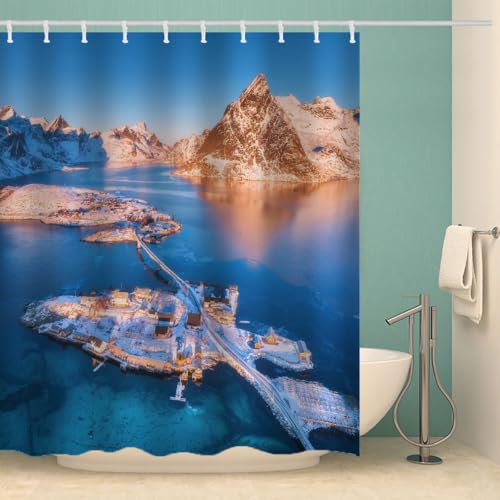MOXINO Ozean Duschvorhang Anti-Schimmel 120x180 cm Polyester Stoff Textil Waschbar Wasserdicht Badvorhang 3D Natürliche Landschaft Motiv Duschvorhänge Badezimmer mit 12 Haken（Stil 101-2） von MOXINO