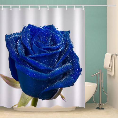 MOXINO Rose Duschvorhang Anti-Schimmel 200x240 cm Polyester Stoff Textil Waschbar Wasserdicht Badvorhang 3D Blumen Motiv Duschvorhänge Badezimmer mit 12 Haken（Stil 94-9） von MOXINO