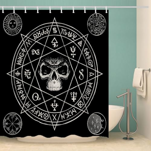 MOXINO Schädel Duschvorhang Anti-Schimmel 180x180 cm Polyester Stoff Textil Waschbar Wasserdicht Badvorhang 3D Gotischer Totenkopf Motiv Duschvorhänge Badezimmer mit 12 Haken（Stil 107-8） von MOXINO