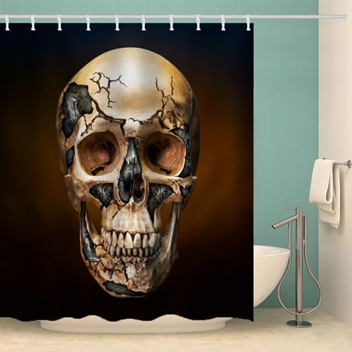 MOXINO Schädel Duschvorhang Anti-Schimmel 180x200 cm Polyester Stoff Textil Waschbar Badvorhang 3D Gothic Totenkopf Motiv Design Shower Curtain Wasserdicht Badezimmer Vorhänge mit 12 Haken von MOXINO