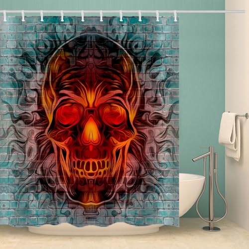 MOXINO Schädel Duschvorhang Anti-Schimmel 200x240 cm Polyester Stoff Textil Waschbar Wasserdicht Badvorhang 3D Gotischer Totenkopf Motiv Duschvorhänge Badezimmer mit 12 Haken（Stil 97-20） von MOXINO