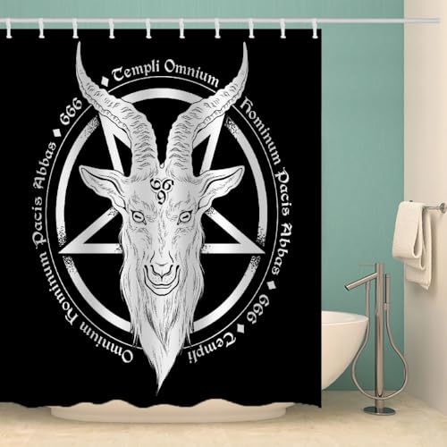 MOXINO Schaf Duschvorhang Anti-Schimmel 180x180 cm Polyester Stoff Textil Waschbar Wasserdicht Badvorhang 3D Gotischer Totenkopf Motiv Duschvorhänge Badezimmer mit 12 Haken（Stil 102-11） von MOXINO