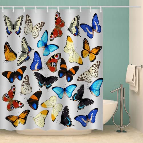 MOXINO Schmetterling Duschvorhang Anti-Schimmel 240x200 cm Polyester Stoff Textil Waschbar Badvorhang 3D Mehrfarbig Schmetterling Motiv Duschvorhänge Wasserdicht Badezimmer Vorhänge mit 12 Haken von MOXINO