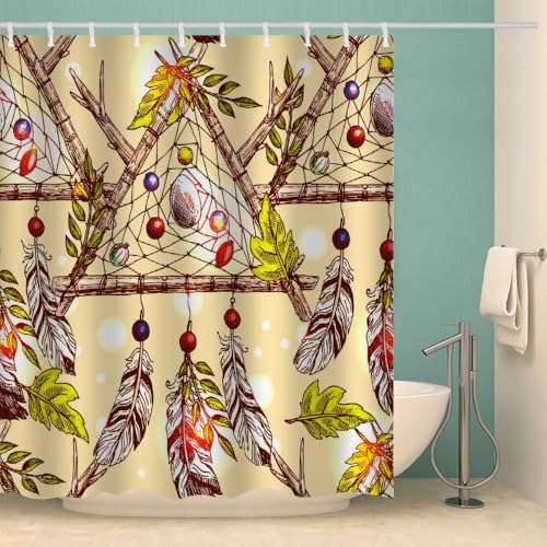 MOXINO Traumfänger Duschvorhang Anti-Schimmel 200x240 cm Polyester Stoff Textil Waschbar Wasserdicht Badvorhang 3D Boho Motiv Duschvorhänge Badezimmer mit 12 Haken（Stil 99-2） von MOXINO