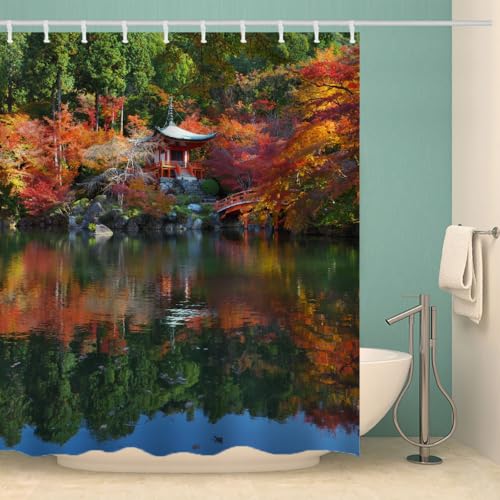 MOXINO Wald Duschvorhang Anti-Schimmel 120x180 cm Polyester Stoff Textil Waschbar Wasserdicht Badvorhang 3D Ozean Motiv Duschvorhänge Badezimmer mit 12 Haken（Stil 107-20） von MOXINO