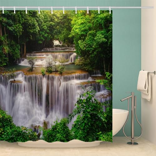 MOXINO Wasserfall Duschvorhang Anti-Schimmel 180x200 cm Polyester Stoff Textil Waschbar Badvorhang 3D Natur Wald Motiv Design Duschvorhänge Wasserdicht Badezimmer Vorhänge mit 12 Haken MOXINO Wasserfall Duschvorhang Anti-Schimmel 180x200 cm Polyester Stoff Textil Waschbar Badvorhang 3D Natur Wald Motiv Design Duschvorhänge Wasserdicht Badezimmer Vorhänge mit 12 Haken von MOXINO