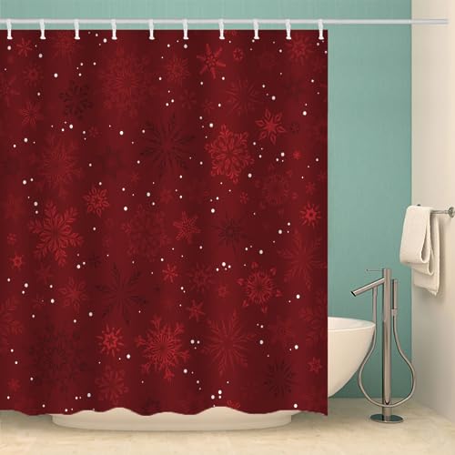 MOXINO Weihnachten Duschvorhang Anti-Schimmel 240x200 cm Polyester Stoff Textil Waschbar Badvorhang 3D Weihnachten Schneeflocke Motiv Design Duschvorhänge Wasserdicht Badezimmer Vorhänge mit 12 Haken von MOXINO