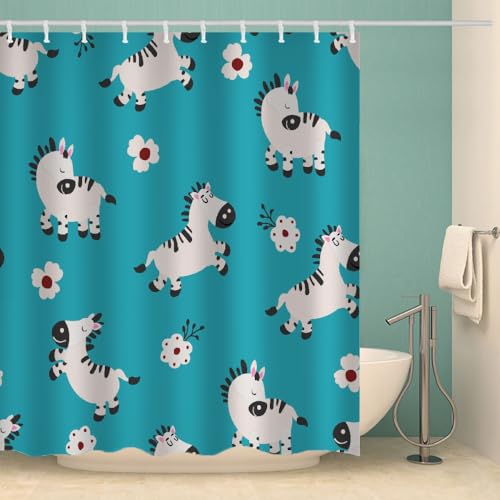 MOXINO Zebra Duschvorhang Anti-Schimmel 120x180 cm Polyester Stoff Textil Waschbar Wasserdicht Badvorhang 3D Cartoon Zebra Motiv Duschvorhänge Badezimmer mit 12 Haken（Stil 92-9） von MOXINO