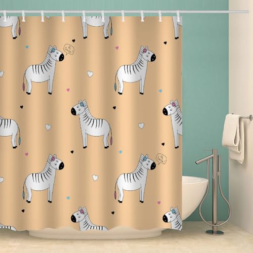 MOXINO Zebra Duschvorhang Anti-Schimmel 180x180 cm Polyester Stoff Textil Waschbar Wasserdicht Badvorhang 3D Cartoon Zebra Motiv Duschvorhänge Badezimmer mit 12 Haken（Stil 92-8） von MOXINO