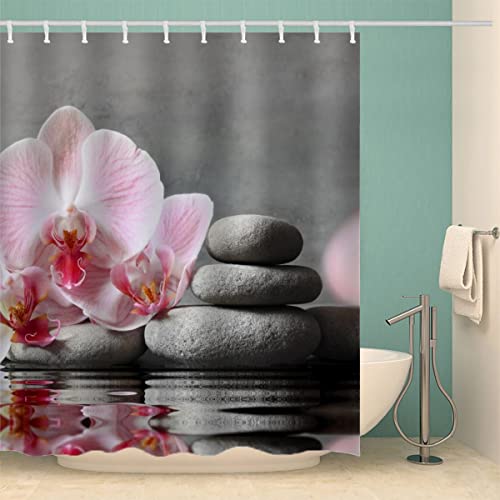 MOXINO Zen Duschvorhang Anti-Schimmel 180x200 cm Polyester Stoff Textil Waschbar Badewanne Badvorhang 3D Steine Blumen Shower Curtain Wasserdicht Badezimmer Vorhänge mit 12 Haken MOXINO Zen Duschvorhang Anti-Schimmel 180x200 cm Polyester Stoff Textil Waschbar Badewanne Badvorhang 3D Steine Blumen Shower Curtain Wasserdicht Badezimmer Vorhänge mit 12 Haken von MOXINO