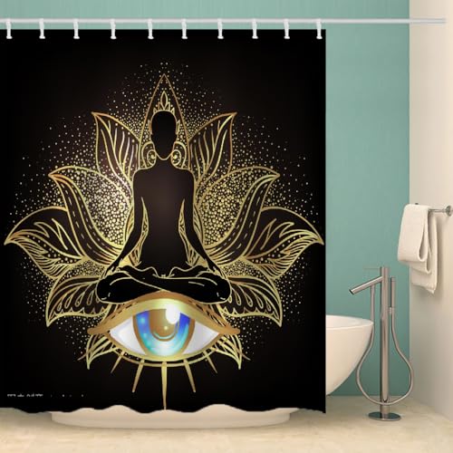 MOXINO Zen Duschvorhang Anti-Schimmel 180x200 cm Polyester Stoff Textil Waschbar Wasserdicht Badvorhang 3D Mandala Motiv Duschvorhänge Badezimmer mit 12 Haken（Stil 104-16） von MOXINO