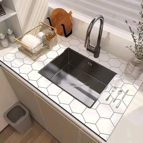 Abtropfmatte, rutschfeste Gummi-Abtropfmatte für Arbeitsplatte, schnell trocknend, spülmaschinenfest, Untergestell-Spülbeckenmatte, auch als Haustierfuttermatte (Stil 14,80 x 120 cm) von MOYIDUE