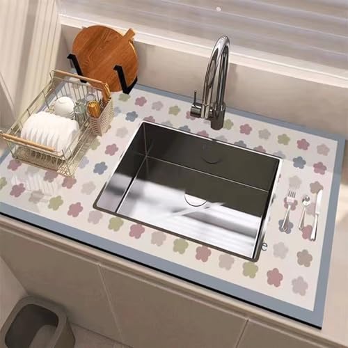 Abtropfmatte, rutschfeste Gummi-Abtropfmatte für Arbeitsplatte, schnell trocknend, spülmaschinenfest, Untergestell-Spülbeckenmatte, auch als Haustierfuttermatte (Stil 9,100 x 120 cm) von MOYIDUE