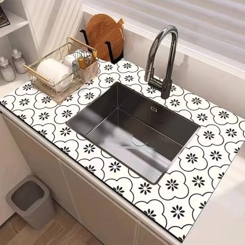 Abtropfmatte, rutschfeste Gummi-Abtropfmatte für Arbeitsplatte, schnell trocknend, spülmaschinenfest, Untergestell-Spülbeckenmatte, auch als Haustierfuttermatte (Stil: 1100 x 140 cm) von MOYIDUE