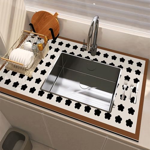 Abtropfmatte, rutschfeste Gummi-Abtropfmatte für Arbeitsplatte, schnell trocknend, spülmaschinenfest, Untergestell-Spülbeckenmatte, auch als Haustierfuttermatte (Stil: 6,80 x 120 cm) von MOYIDUE