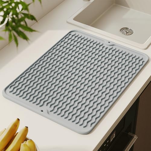 MOYIDUE Mehrzweck-Silikon-Spülbeckenmatte und Abtropfmatte, 27,9 x 39,9 cm, rutschfeste Schublade/Kühlschrank-Auskleidung, Wohnmobil-Küchenzubehör (115 °C beständig) (Grau, 40 x 50 cm) von MOYIDUE